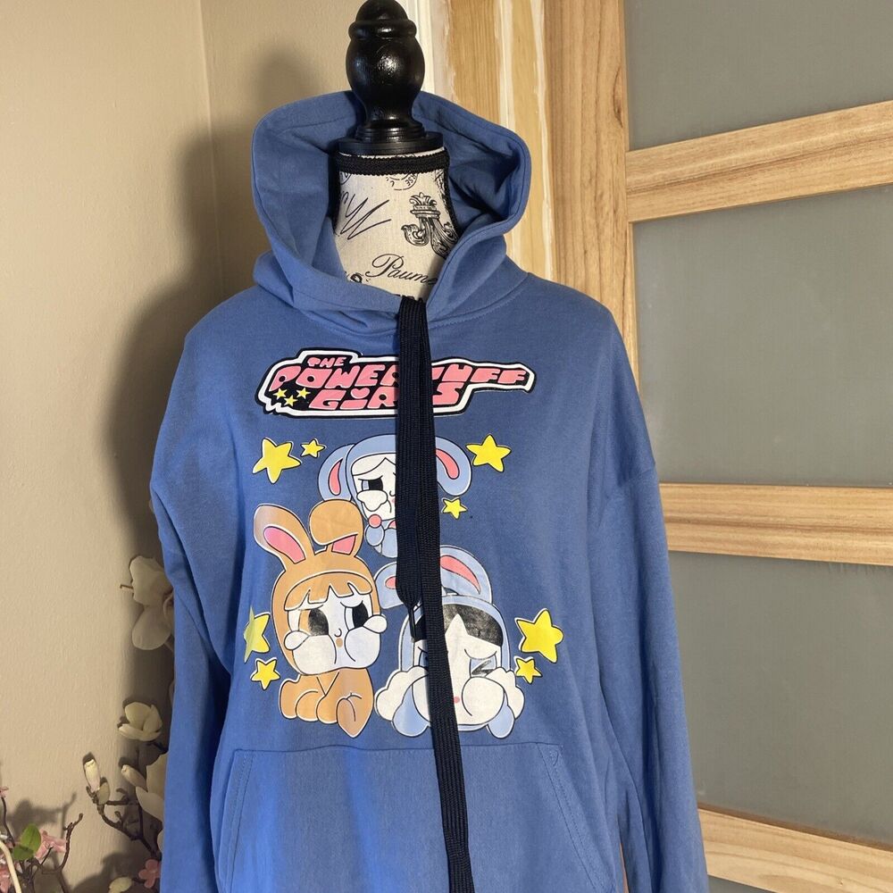 Powerpuff Girls Oversized Blue Graphic Hoodie Womens Cozy Cartoon Pullover - Picture 3 of 7